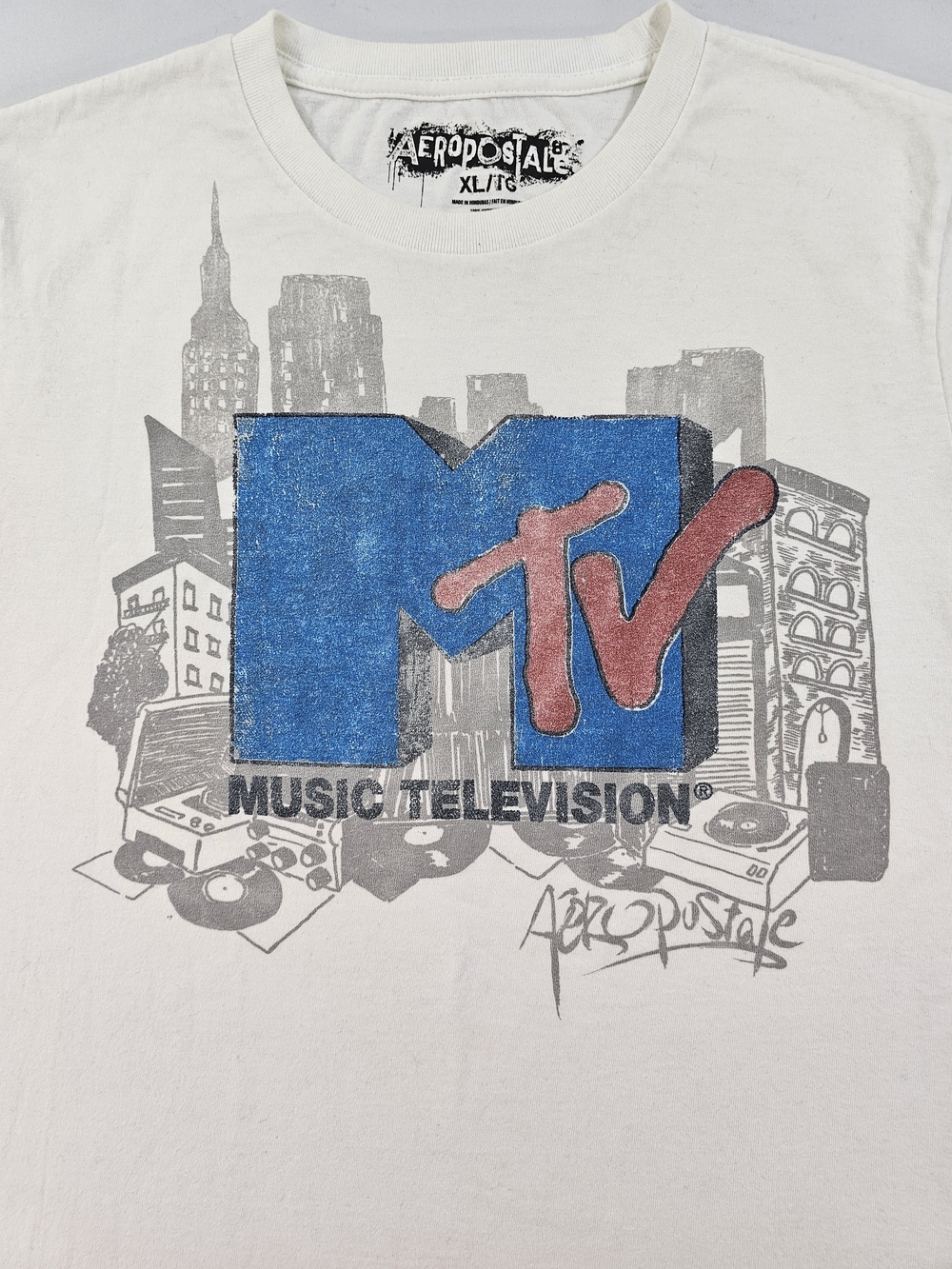 Vintage Aeropostale Single Stitch MTV Mens White Retro Hip Hop Logo City 90s Y2K - Picture 3 of 11